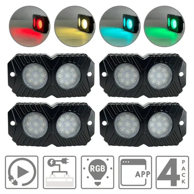 Dual LED Rock Light Kit - RGB 4 Pack - Hero