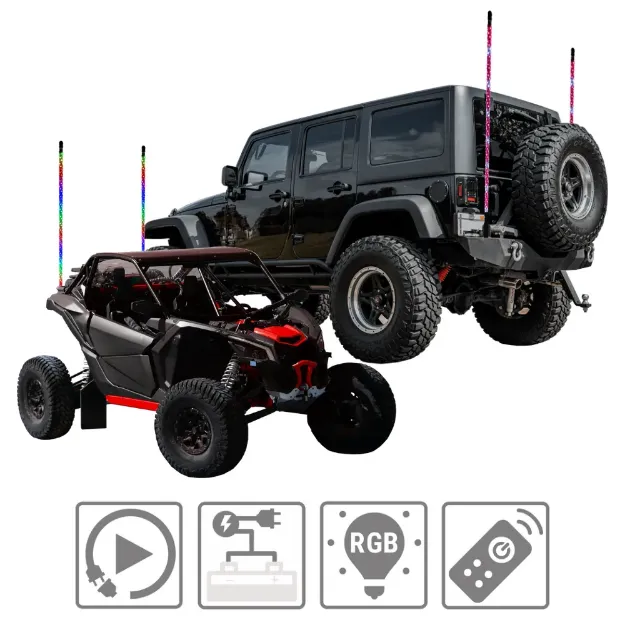 LED RGB Whip/Flag Lights for your ATV, UTV, SXS, RZR, Jeep, Quad, Golf Cart and more (multiple sizes)