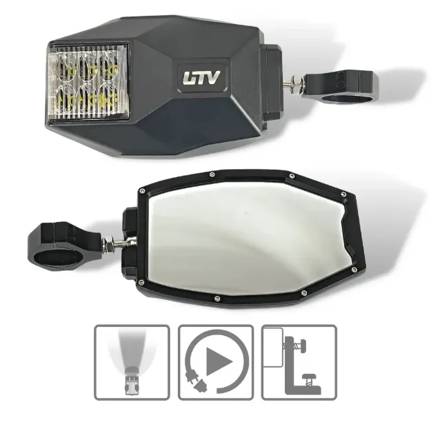 UTV/ATV Side Mirrors with Built in LED Side Shooters