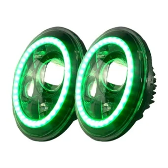 Round LED Headlight Pair w RGB Angel Eye