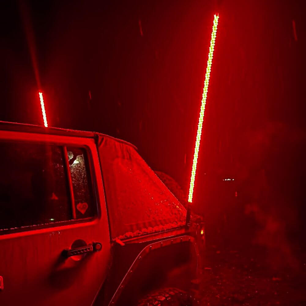 RGB whip lights on a jeep